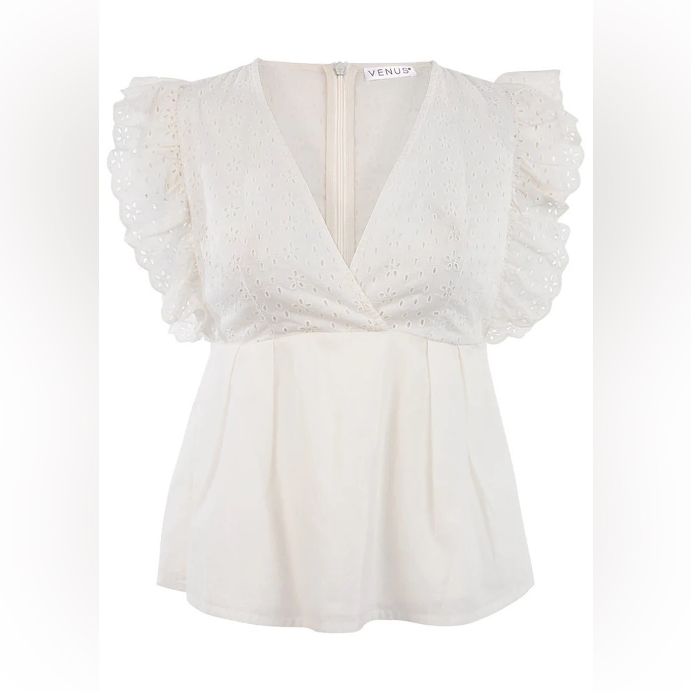 VENUS White Eyelet Ruffle Sleeve Blouse size 12 NWOT - Picture 4 of 12